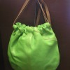 Green Leather Drawstring Bag Hanging