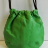 Green Leather Drawstring Bag White Background